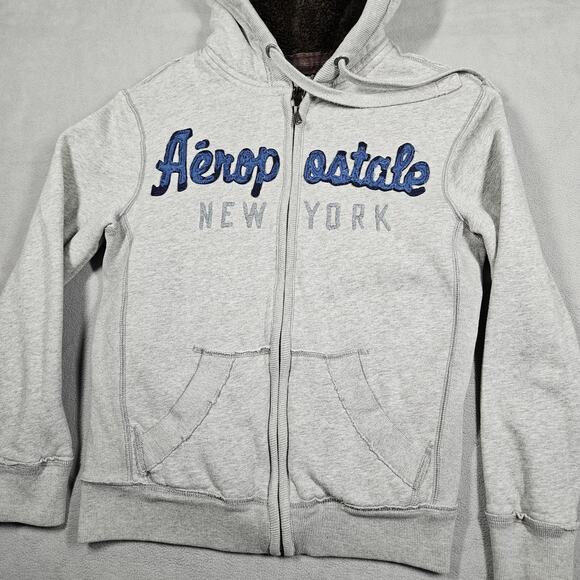 Aeropostale Hoodie Womens XS Sherpa Lined Full Zip Fleece Embroidered Y2K Preppy - Picture 3 of 12